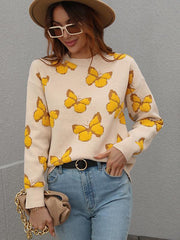 Women's Loose Round Neck Long Sleeve Butterfly Sweater - 808Lush