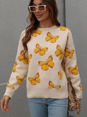 Women's Loose Round Neck Long Sleeve Butterfly Sweater - 808Lush