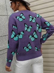 Women's Loose Round Neck Long Sleeve Butterfly Sweater - 808Lush