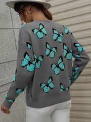 Women's Loose Round Neck Long Sleeve Butterfly Sweater - 808Lush