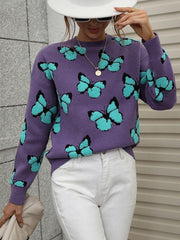 Women's Loose Round Neck Long Sleeve Butterfly Sweater - 808Lush