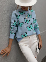 Women's Loose Round Neck Long Sleeve Butterfly Sweater - 808Lush