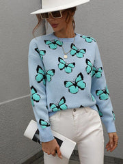 Women's Loose Round Neck Long Sleeve Butterfly Sweater - 808Lush