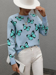 Women's Loose Round Neck Long Sleeve Butterfly Sweater - 808Lush