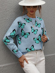 Women's Loose Round Neck Long Sleeve Butterfly Sweater - 808Lush