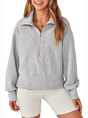 Women's Loose Zipper Neck Long Sleeve Sweatshirt Top - 808Lush