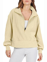 Women's Loose Zipper Neck Long Sleeve Sweatshirt Top - 808Lush