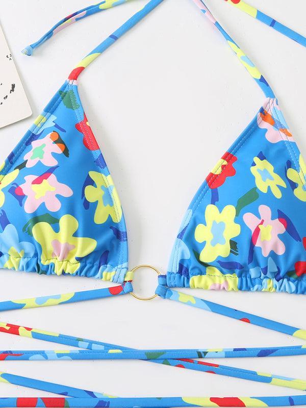 Women's Bikini Floral Print Beach Strap Swimsuit - 808Lush