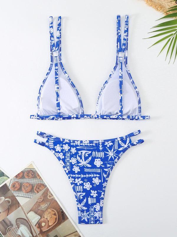 Women's Bikini Floral Print Double Strap Swimsuit - 808Lush