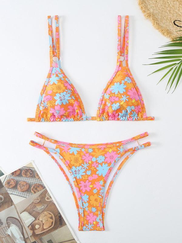 Women's Bikini Floral Print Double Strap Swimsuit - 808Lush