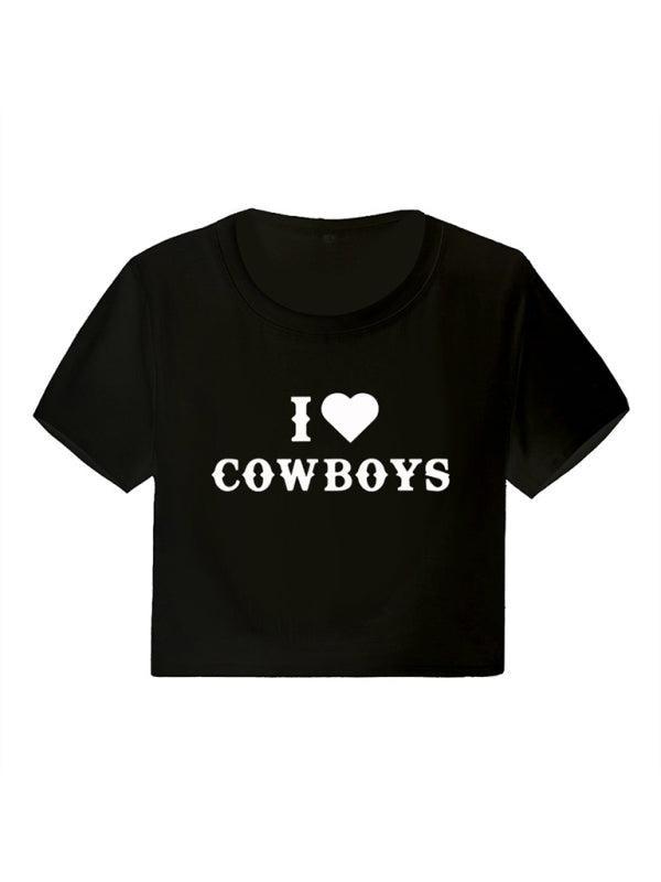 Women's Casual I Love Cowboys Versatile Letter Printed Short Top - 808Lush