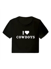 Women's Casual I Love Cowboys Versatile Letter Printed Short Top - 808Lush