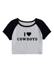 Women's Casual I Love Cowboys Versatile Letter Printed Short Top - 808Lush