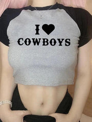 Women's Casual I Love Cowboys Versatile Letter Printed Short Top - 808Lush