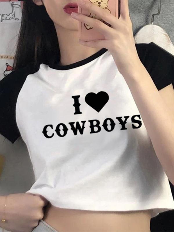 Women's Casual I Love Cowboys Versatile Letter Printed Short Top - 808Lush