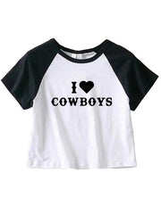 Women's Casual I Love Cowboys Versatile Letter Printed Short Top - 808Lush