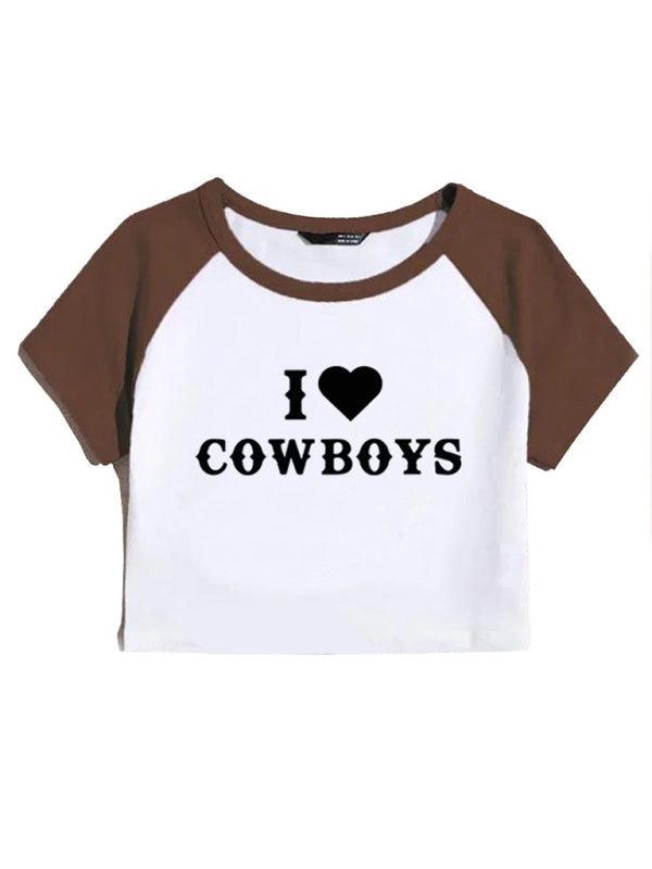 Women's Casual I Love Cowboys Versatile Letter Printed Short Top - 808Lush