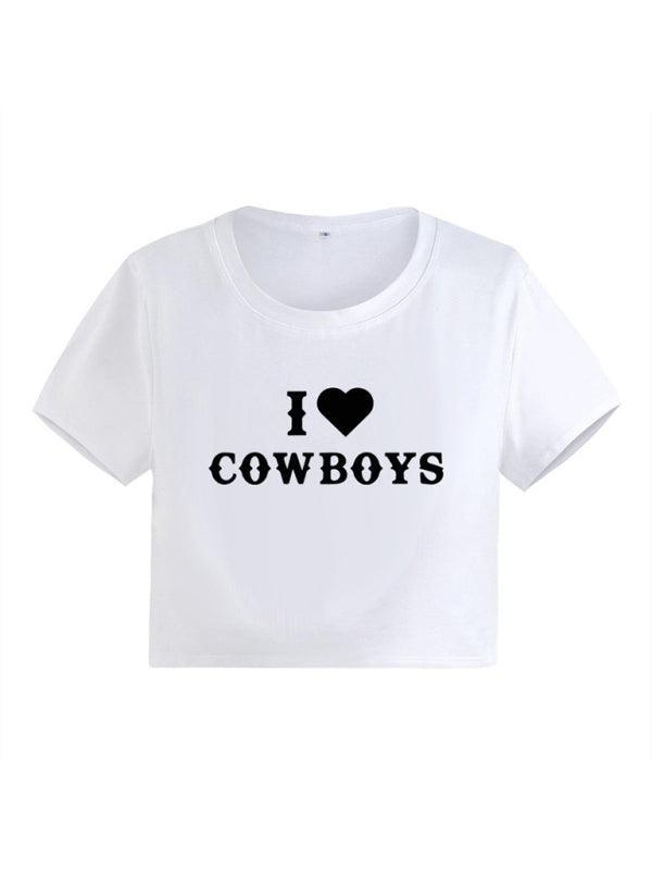 Women's Casual I Love Cowboys Versatile Letter Printed Short Top - 808Lush