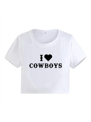 Women's Casual I Love Cowboys Versatile Letter Printed Short Top - 808Lush