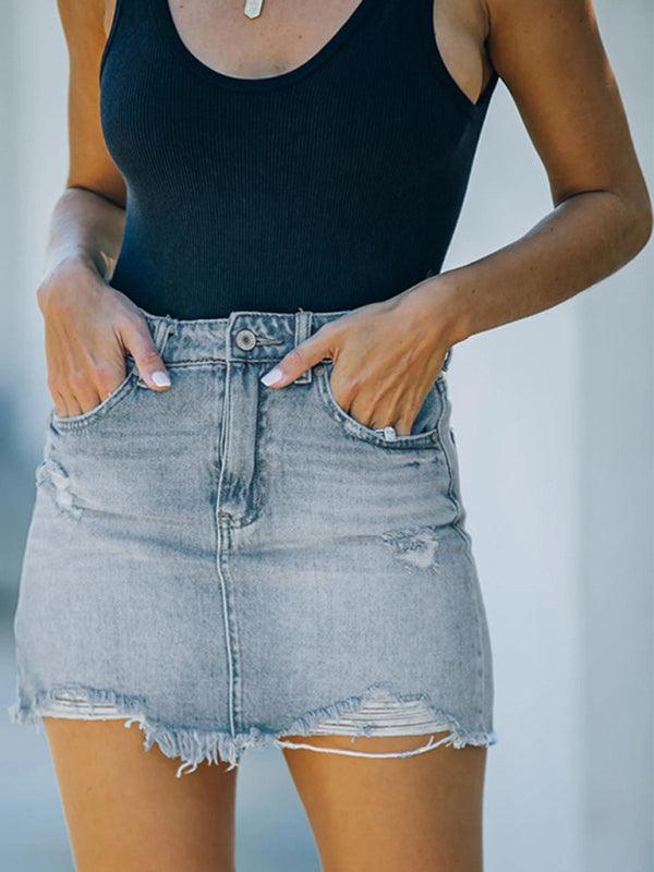 Women's Casual Ripped Denim Skirt - 808Lush