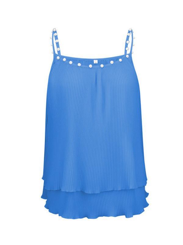 Women's Chiffon Pleated Pearl Camisole Top - 808Lush