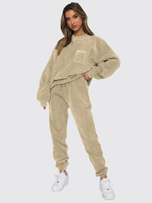 Women's Round Neck Pullover Long Sleeve Pants Two-piece Set - 808Lush