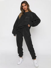 Women's Round Neck Pullover Long Sleeve Pants Two-piece Set - 808Lush