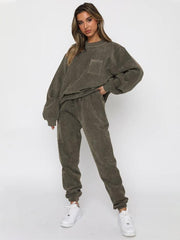 Women's Round Neck Pullover Long Sleeve Pants Two-piece Set - 808Lush