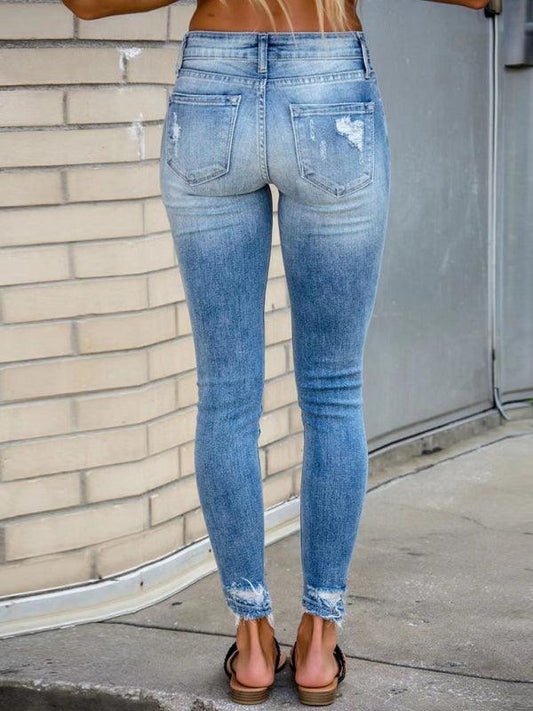 Women's Elastic Slim-fitting Ripped Sexy Small Foot Jeans - 808Lush