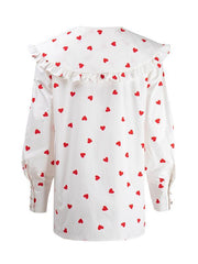 Women's Red Love Print Doll Collar Lantern Sleeve Shirt - 808Lush