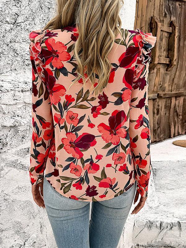 Women's Resort Casual Floral Print Long Sleeve Shirt - 808Lush