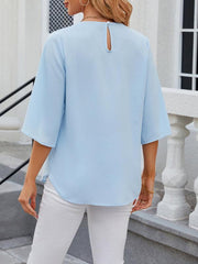 Women's Round Neck Quarter Sleeve Loose Chiffon Shirt Top - 808Lush