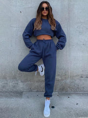 Women's Round Fashionable Casual Collar Pullover Long Sleeve Trousers Sweater Suit - 808Lush