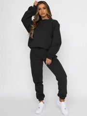 Women's Round Fashionable Casual Collar Pullover Long Sleeve Trousers Sweater Suit - 808Lush