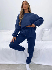 Women's Round Fashionable Casual Collar Pullover Long Sleeve Trousers Sweater Suit - 808Lush