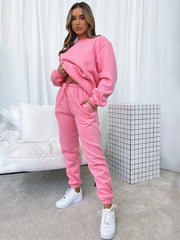 Women's Round Fashionable Casual Collar Pullover Long Sleeve Trousers Sweater Suit - 808Lush