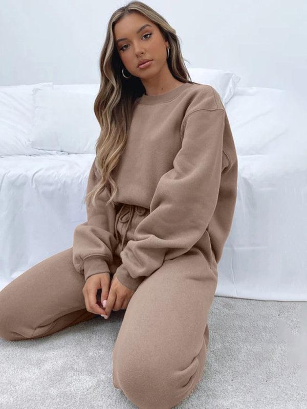 Women's Round Fashionable Casual Collar Pullover Long Sleeve Trousers Sweater Suit - 808Lush