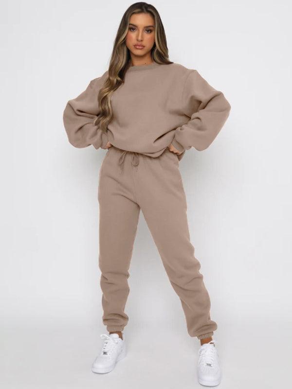 Women's Round Fashionable Casual Collar Pullover Long Sleeve Trousers Sweater Suit - 808Lush