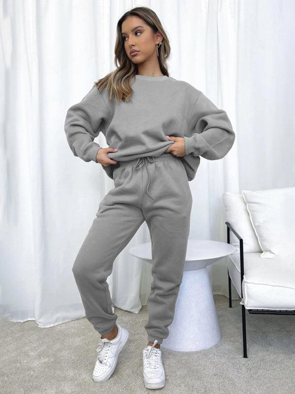 Women's Round Fashionable Casual Collar Pullover Long Sleeve Trousers Sweater Suit - 808Lush