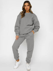 Women's Round Fashionable Casual Collar Pullover Long Sleeve Trousers Sweater Suit - 808Lush