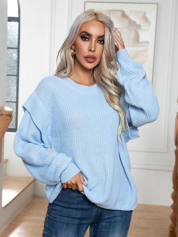 Women's Style Drop Shoulder Long Sleeve Loose Knitted Sweater - 808Lush