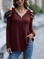 Women's Off Shoulder Zipper Long Sleeve Waffle T-Shirt Top - 808Lush