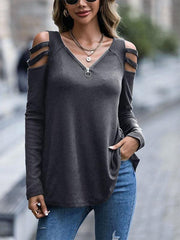 Women's Off Shoulder Zipper Long Sleeve Waffle T-Shirt Top - 808Lush