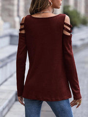 Women's Off Shoulder Zipper Long Sleeve Waffle T-Shirt Top - 808Lush