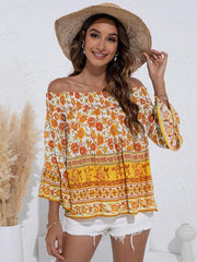 Women's One Shoulder Floral Flared Sleeve Top - 808Lush