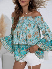 Women's One Shoulder Floral Flared Sleeve Top - 808Lush