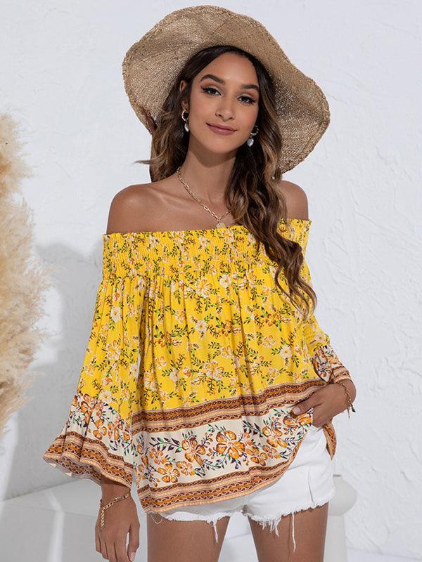 Women's One Shoulder Floral Flared Sleeve Top - 808Lush