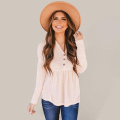 Women's Open Button V-Neck Knit Long Sleeve Top - 808Lush