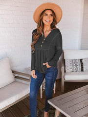 Women's Open Button V-Neck Knit Long Sleeve Top - 808Lush