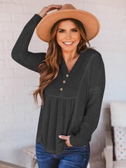 Women's Open Button V-Neck Knit Long Sleeve Top - 808Lush